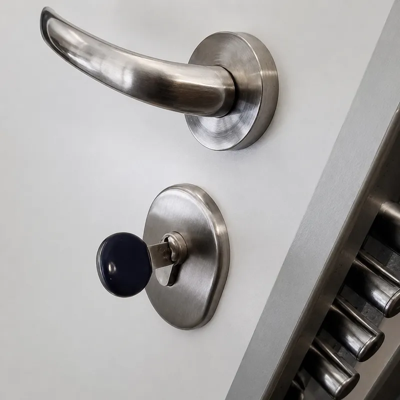 Cerradura multipunto de acero con manivela instalada